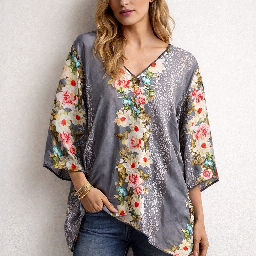 Johnny Was Silk Tunic Size Large